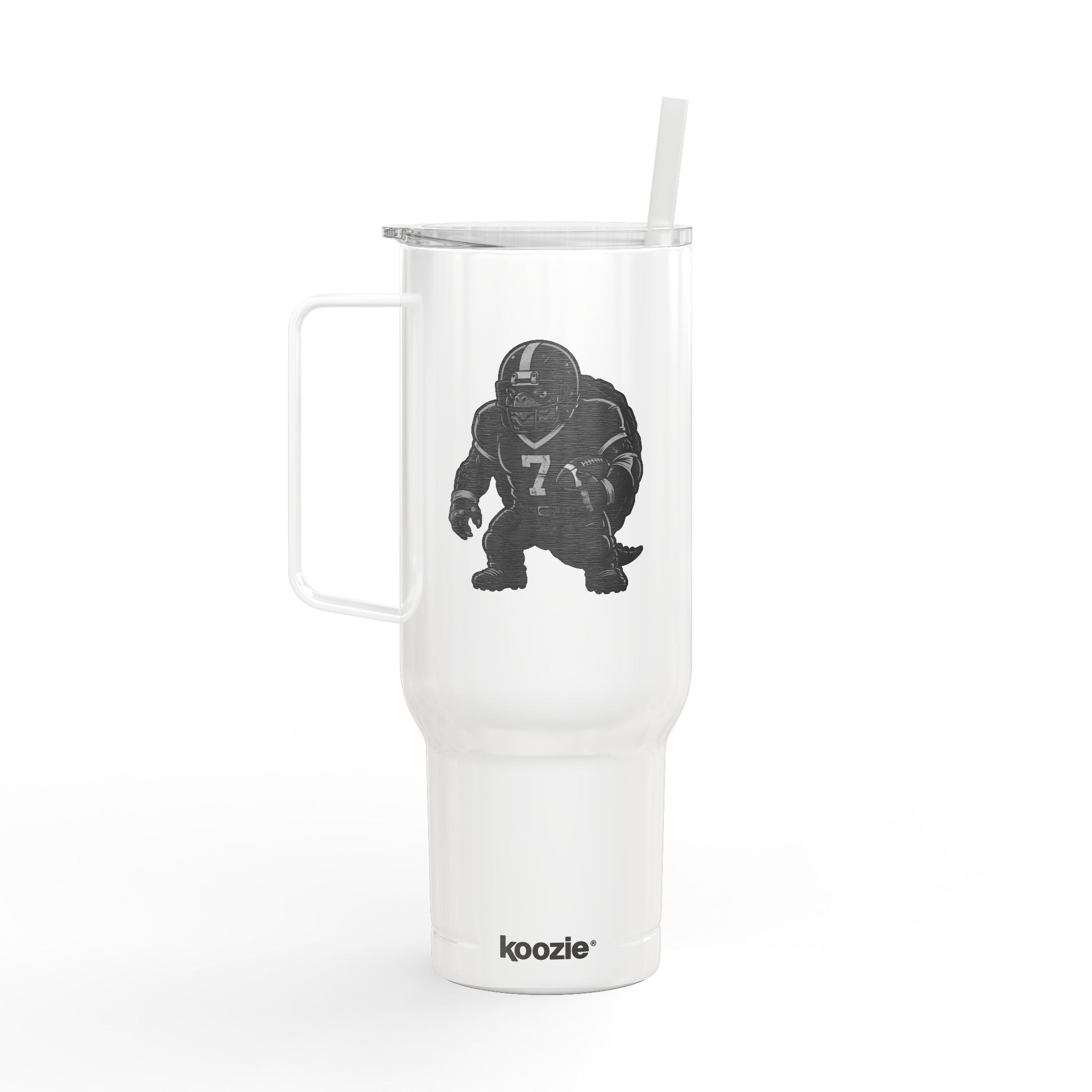 Engraved 40oz Insulated Tumbler with Handle & Lid — Football Player Silhouette