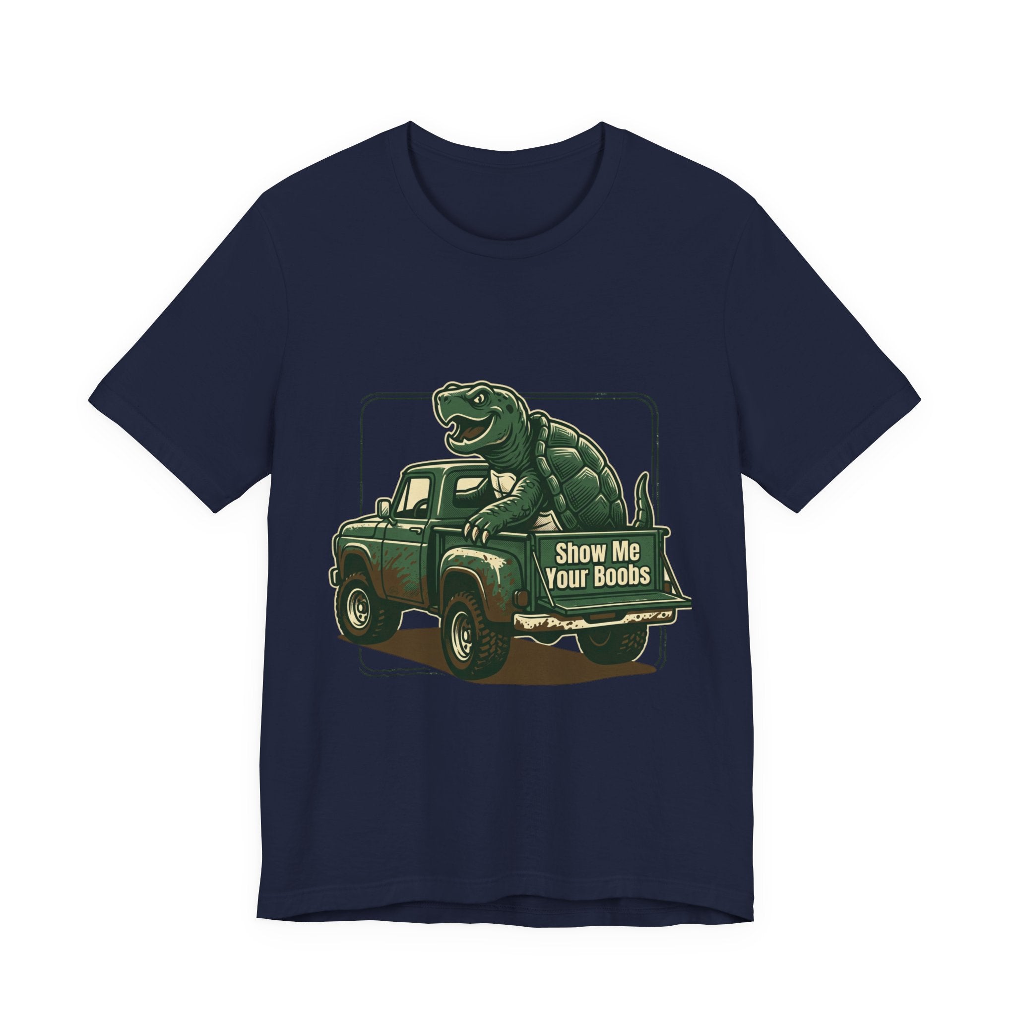 Turtle Graphic Tee — 'Show Me Your Boobs' Retro Truck Front & 'Turtle Man' Back Shirt