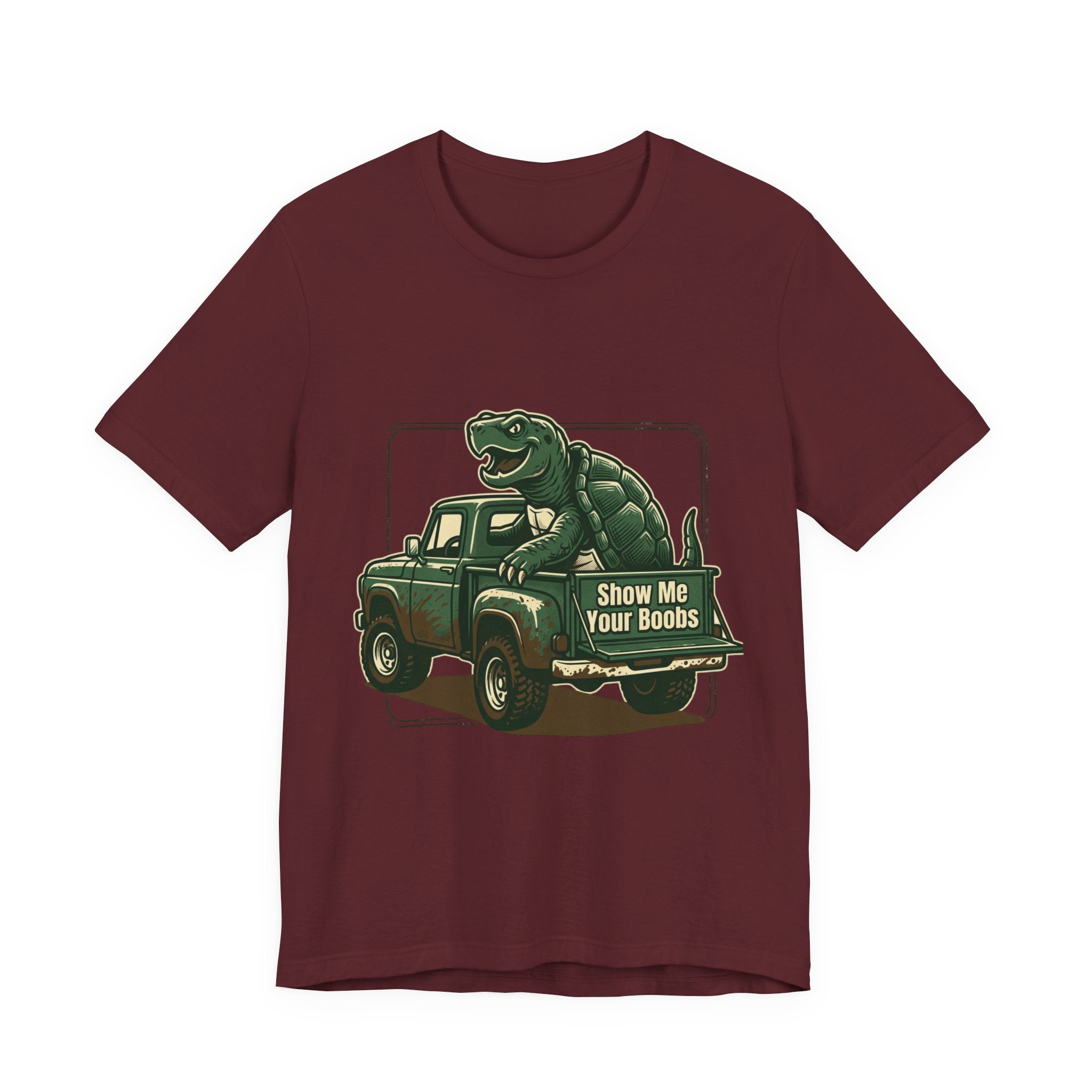 Turtle Graphic Tee — 'Show Me Your Boobs' Retro Truck Front & 'Turtle Man' Back Shirt