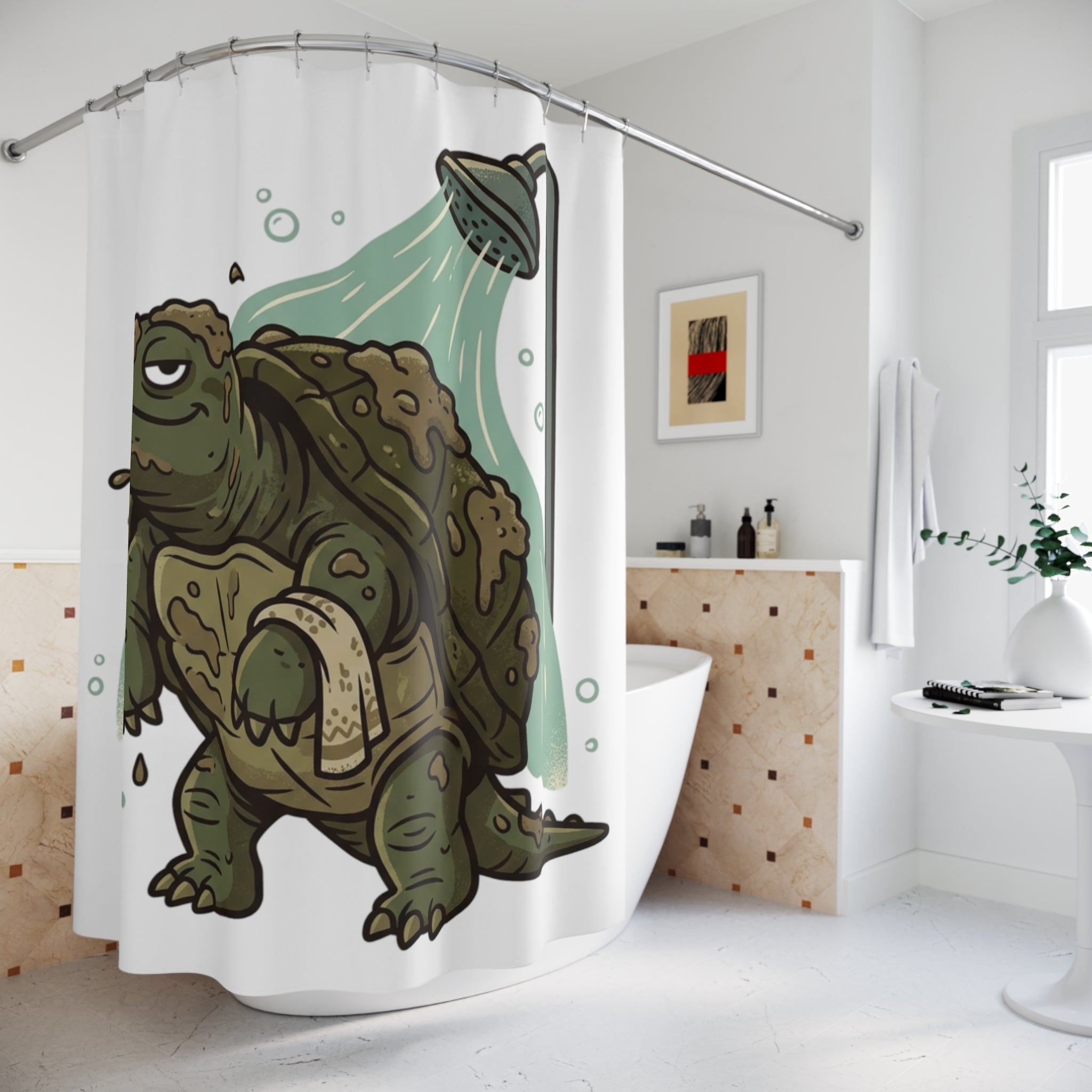 Grumpy Turtle Shower Curtain — Funny Muddy Turtle Bath Decor