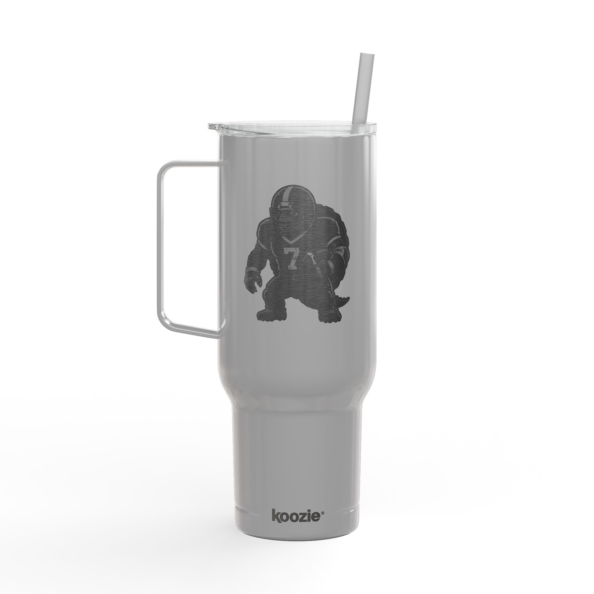 Engraved 40oz Insulated Tumbler with Handle & Lid — Football Player Silhouette