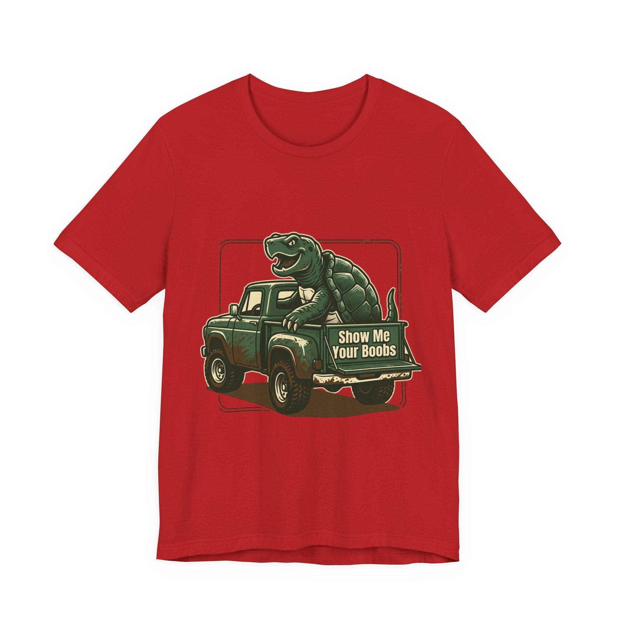 Turtle Graphic Tee — 'Show Me Your Boobs' Retro Truck Front & 'Turtle Man' Back Shirt