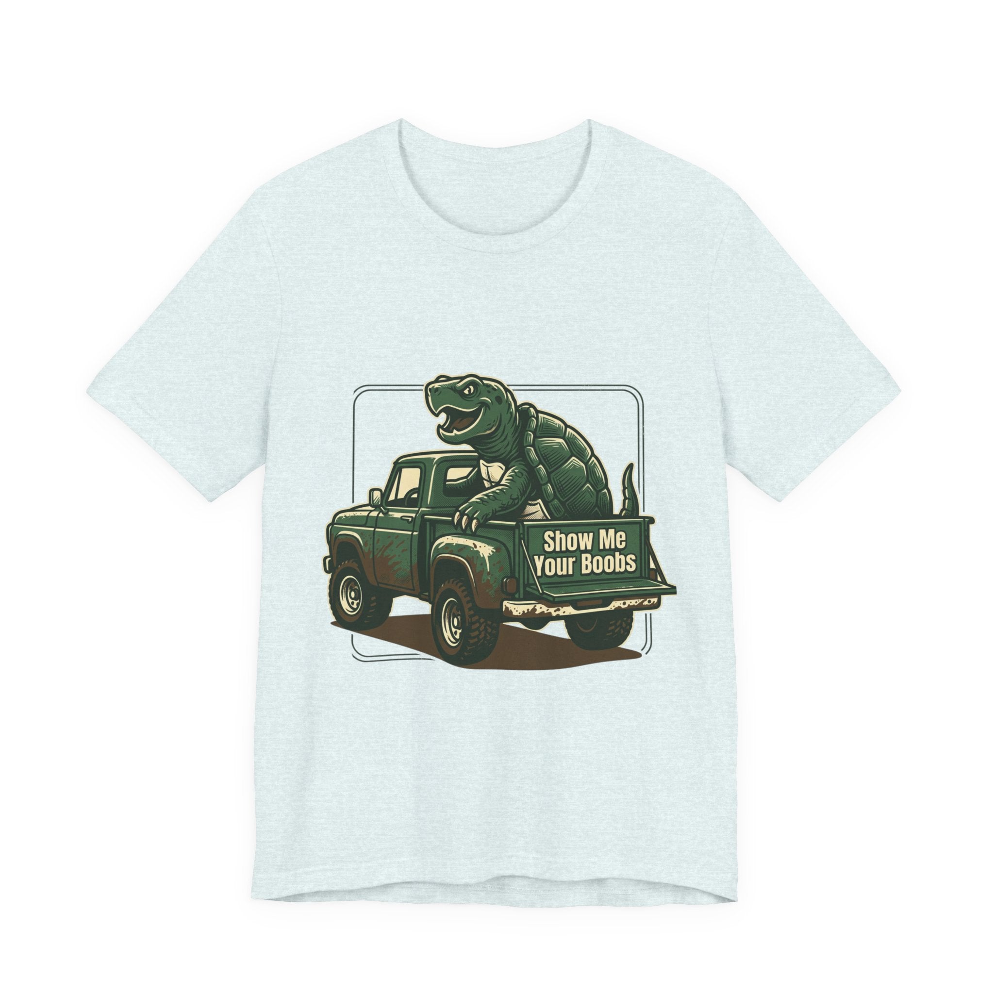 Turtle Graphic Tee — 'Show Me Your Boobs' Retro Truck Front & 'Turtle Man' Back Shirt