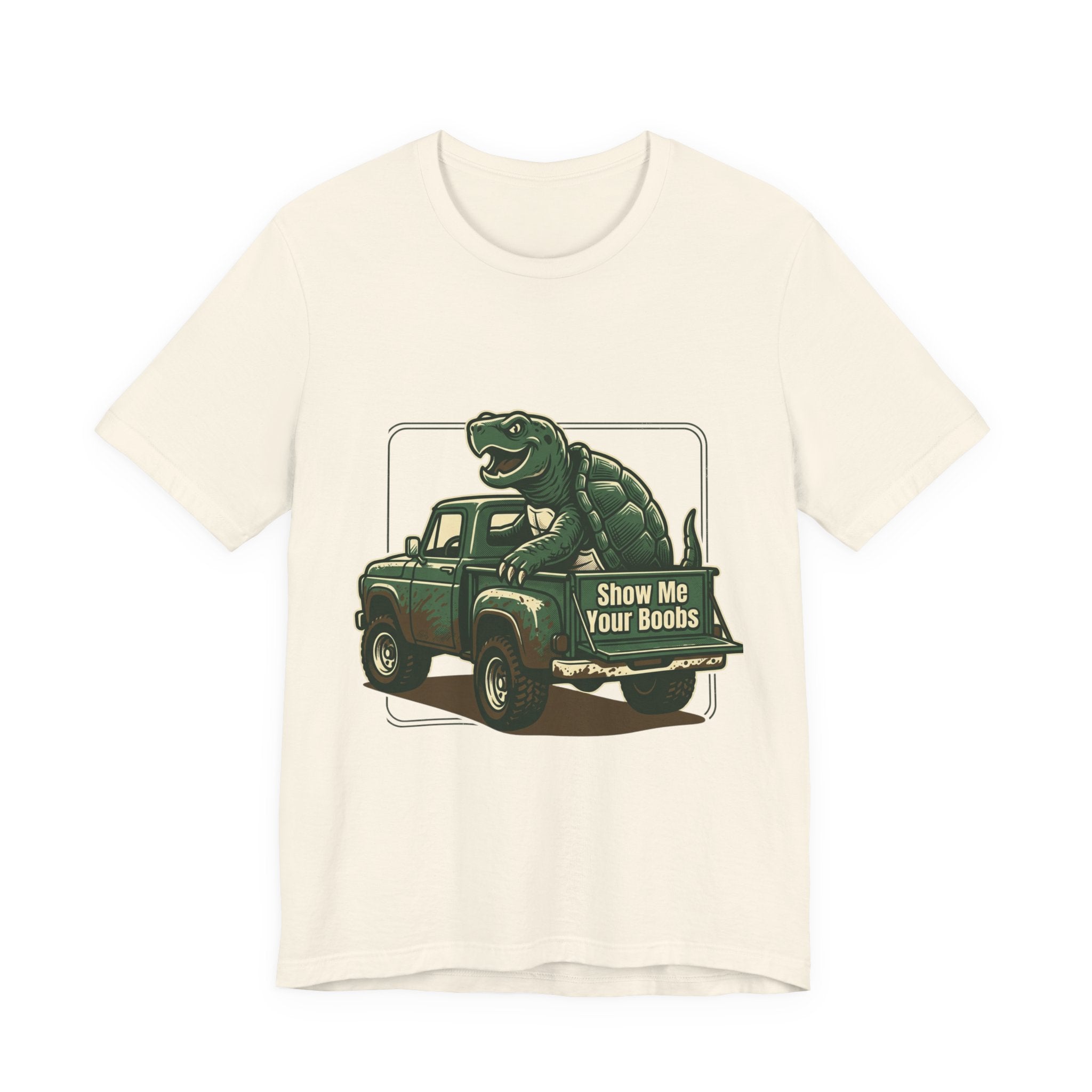 Turtle Graphic Tee — 'Show Me Your Boobs' Retro Truck Front & 'Turtle Man' Back Shirt