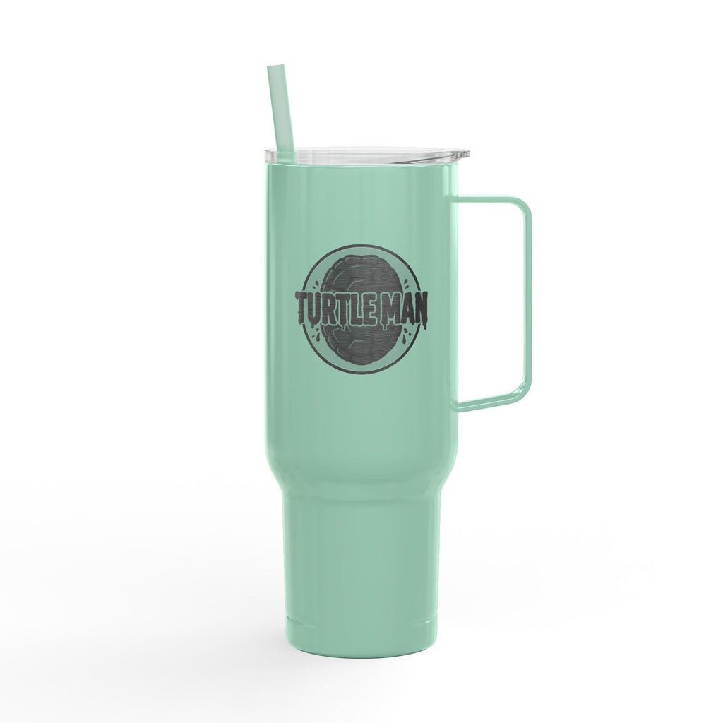 Engraved 40oz Insulated Tumbler with Handle & Lid — Football Player Silhouette