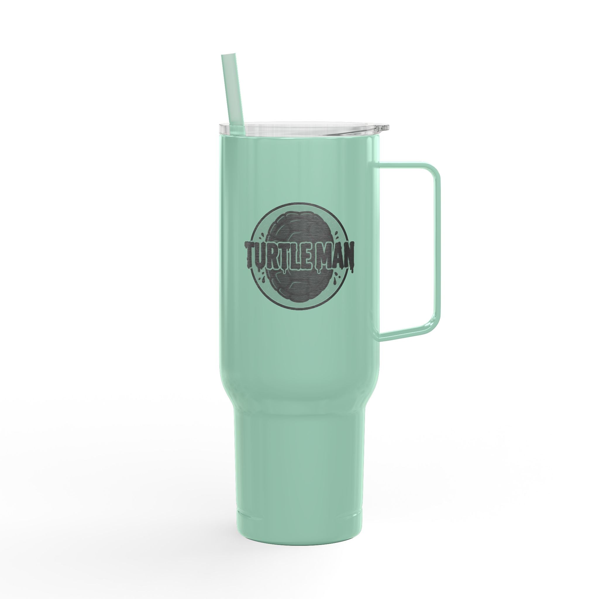 Engraved 40oz Insulated Tumbler with Handle & Lid — Football Player Silhouette