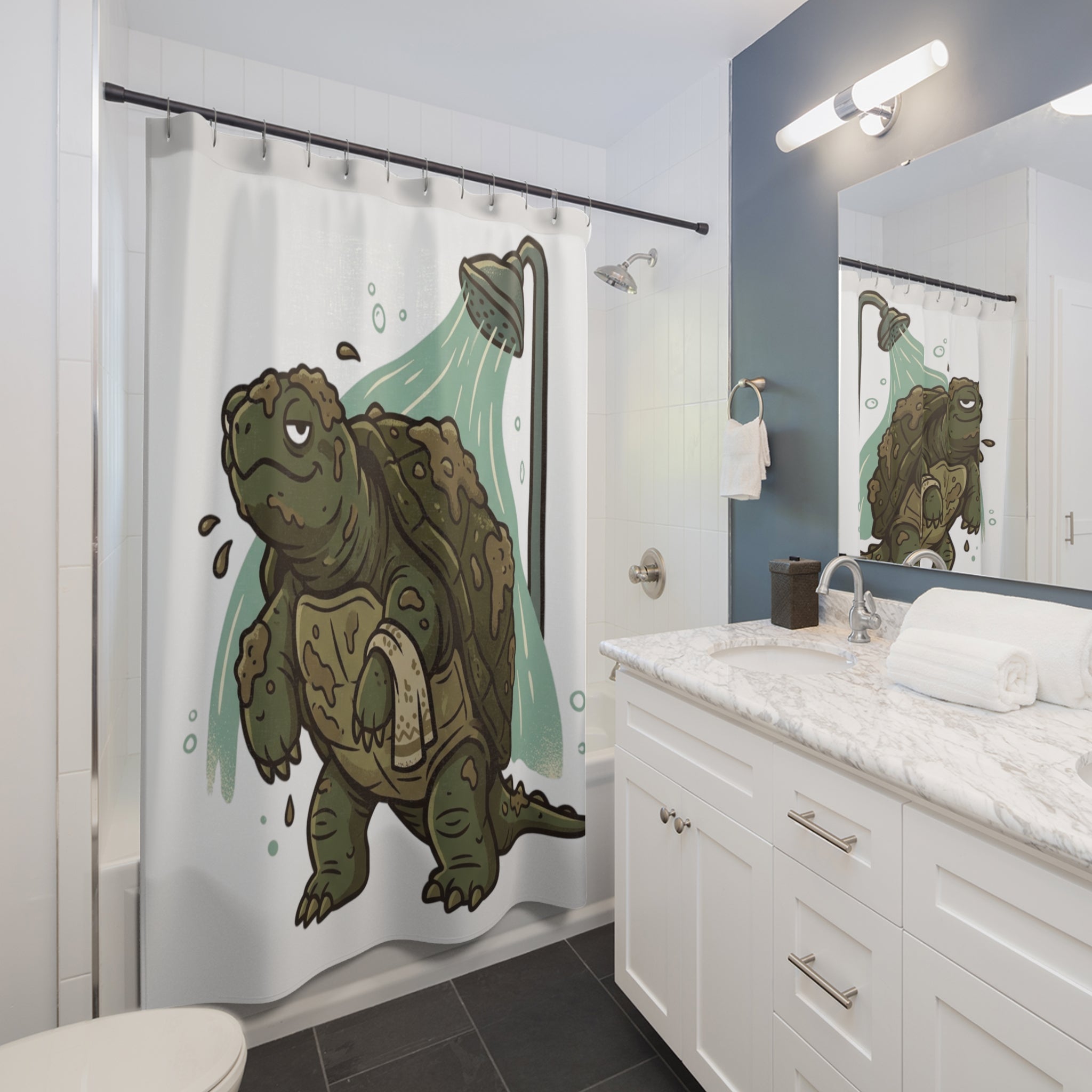 Grumpy Turtle Shower Curtain — Funny Muddy Turtle Bath Decor