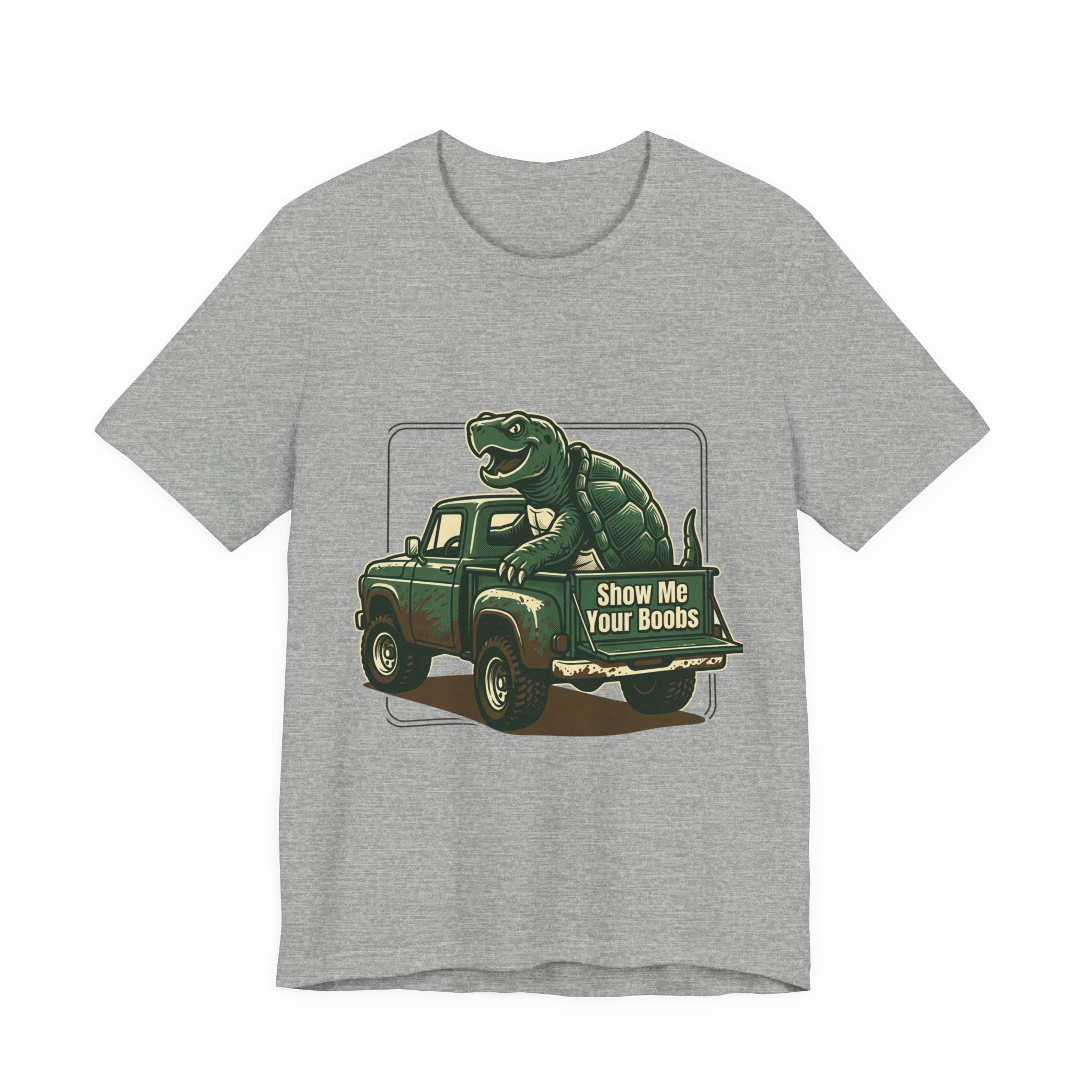 Turtle Graphic Tee — 'Show Me Your Boobs' Retro Truck Front & 'Turtle Man' Back Shirt