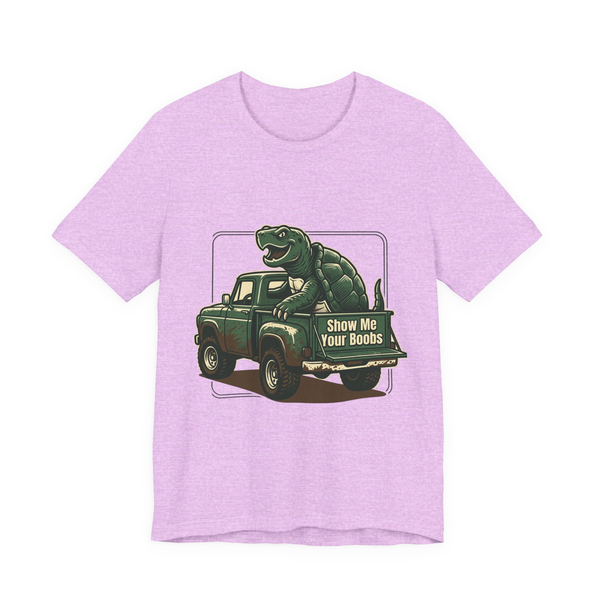 Turtle Graphic Tee — 'Show Me Your Boobs' Retro Truck Front & 'Turtle Man' Back Shirt