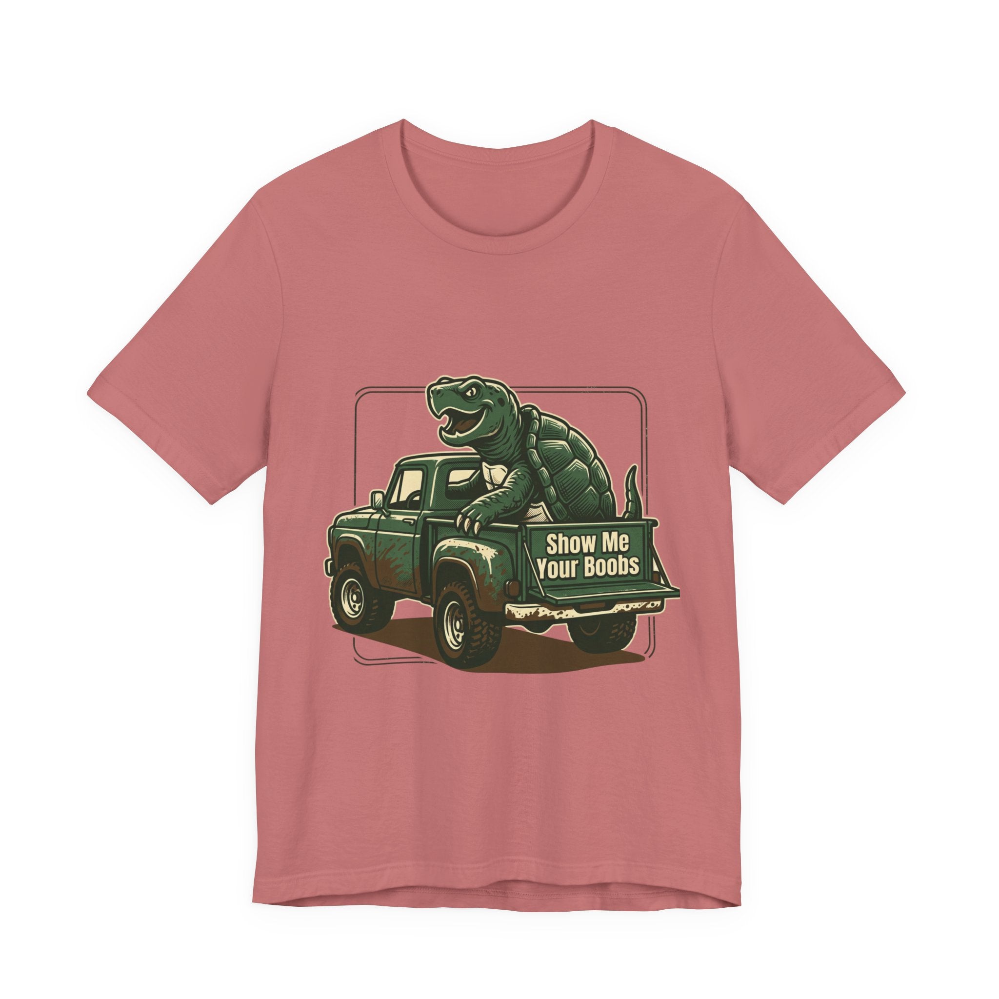 Turtle Graphic Tee — 'Show Me Your Boobs' Retro Truck Front & 'Turtle Man' Back Shirt