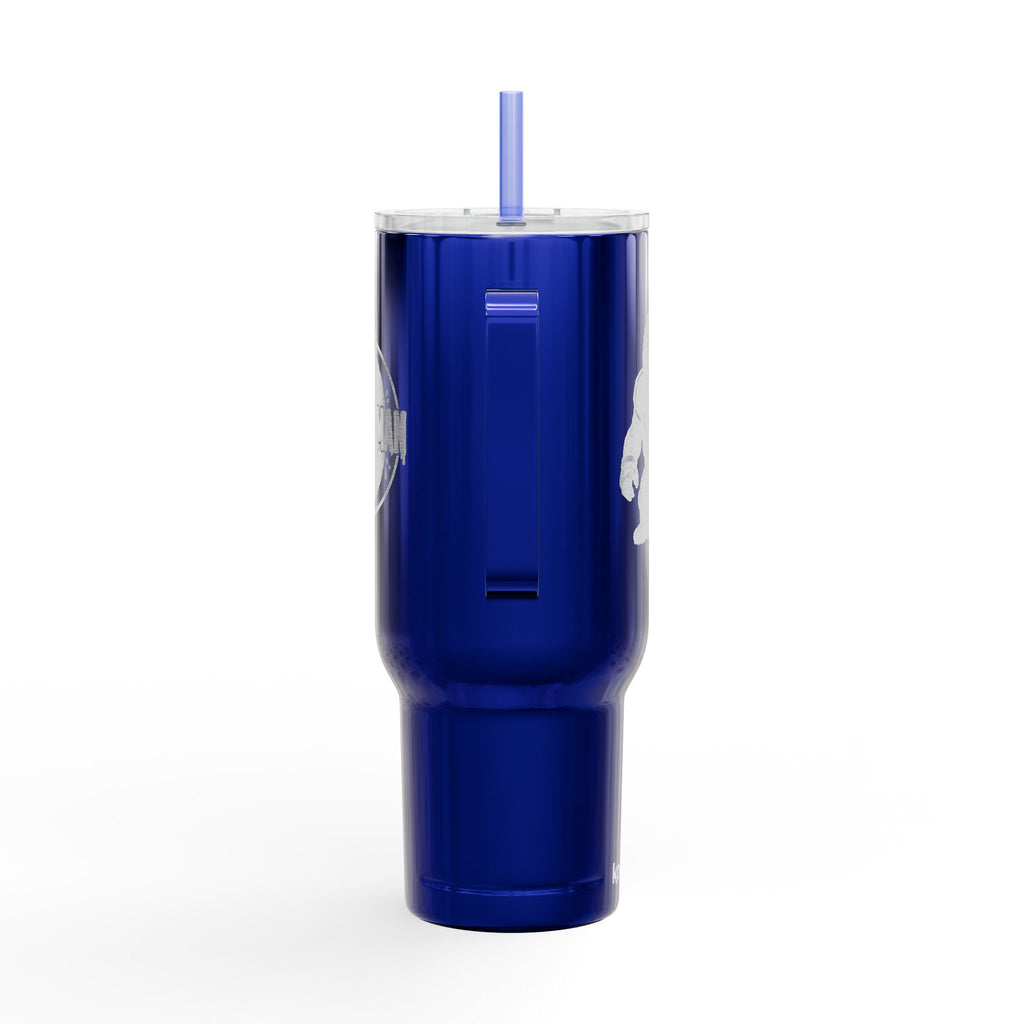 Engraved 40oz Insulated Tumbler with Handle & Lid — Football Player Silhouette