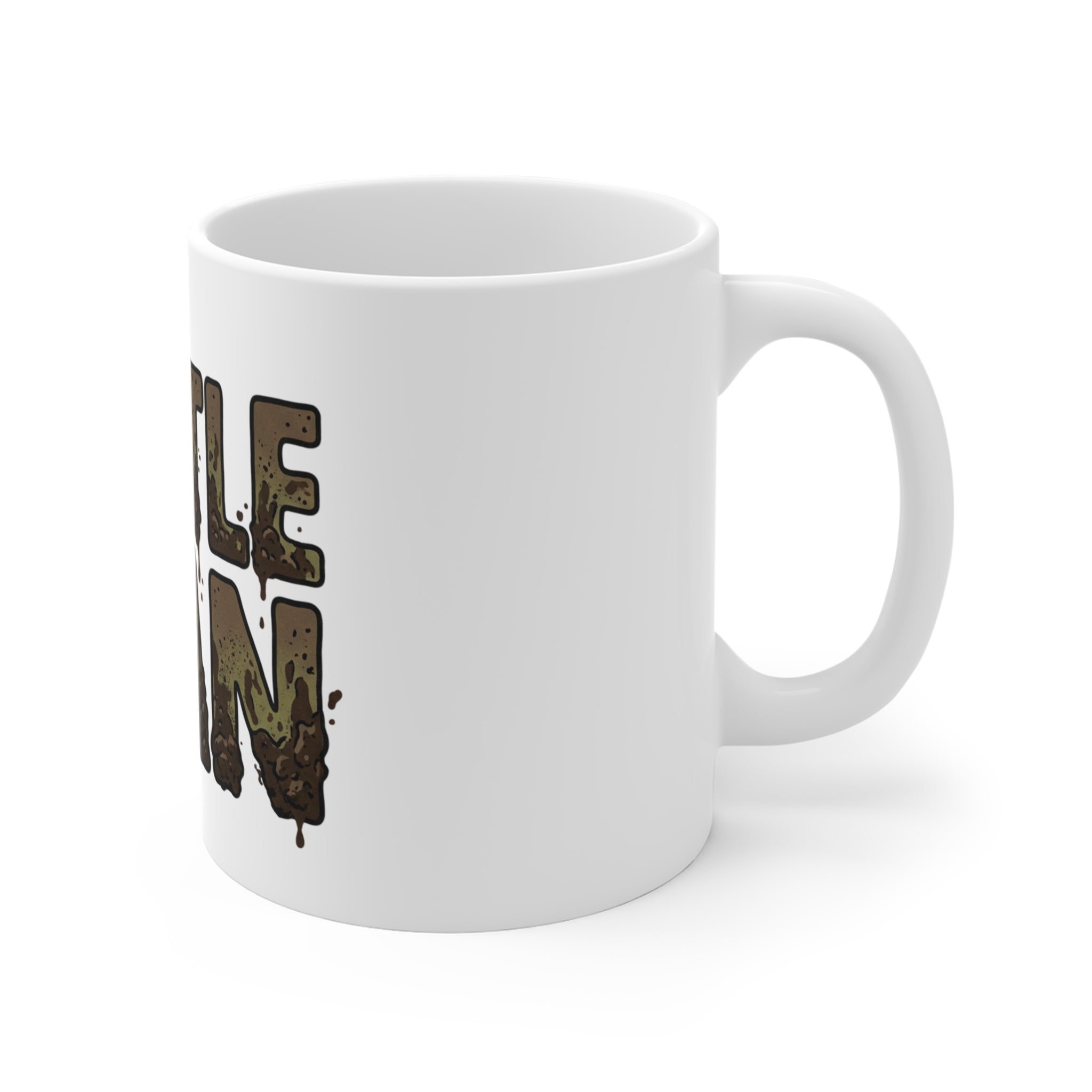 Turtle Man Coffee Mug – Rustic Mud-Splatter Graphic 11oz Ceramic