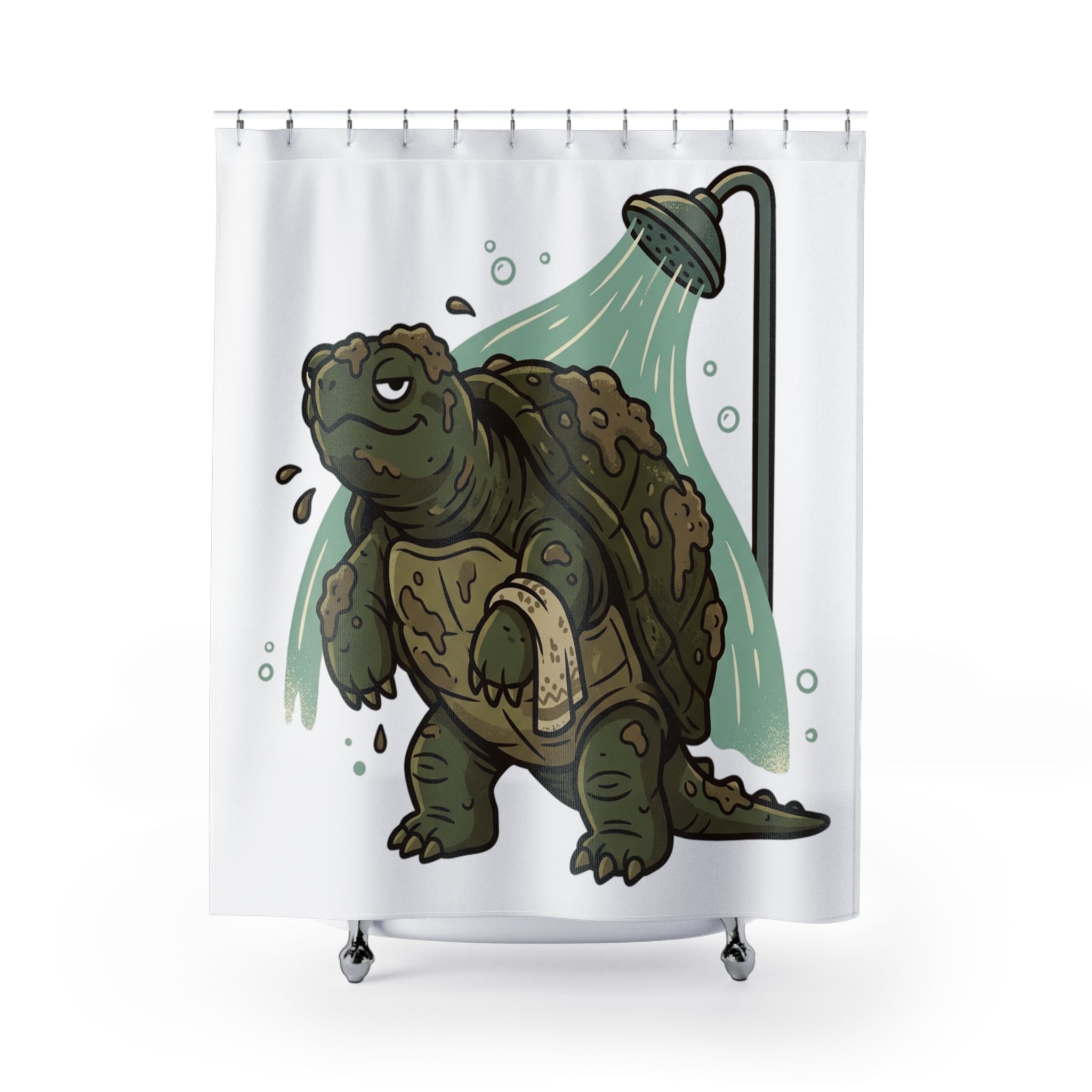 Grumpy Turtle Shower Curtain — Funny Muddy Turtle Bath Decor