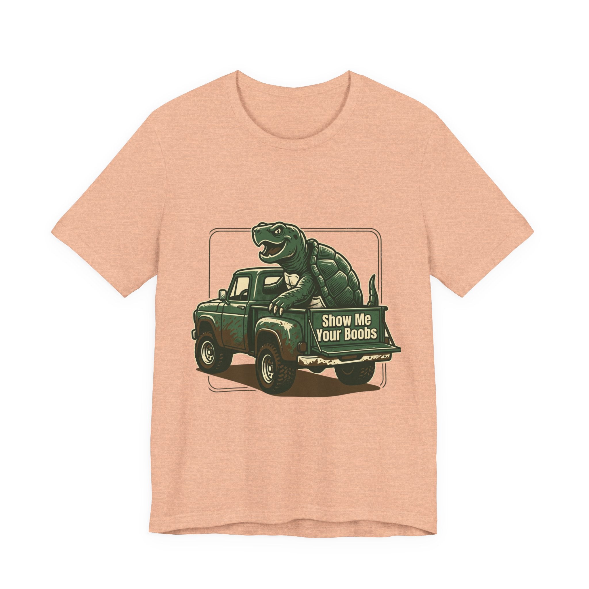 Turtle Graphic Tee — 'Show Me Your Boobs' Retro Truck Front & 'Turtle Man' Back Shirt