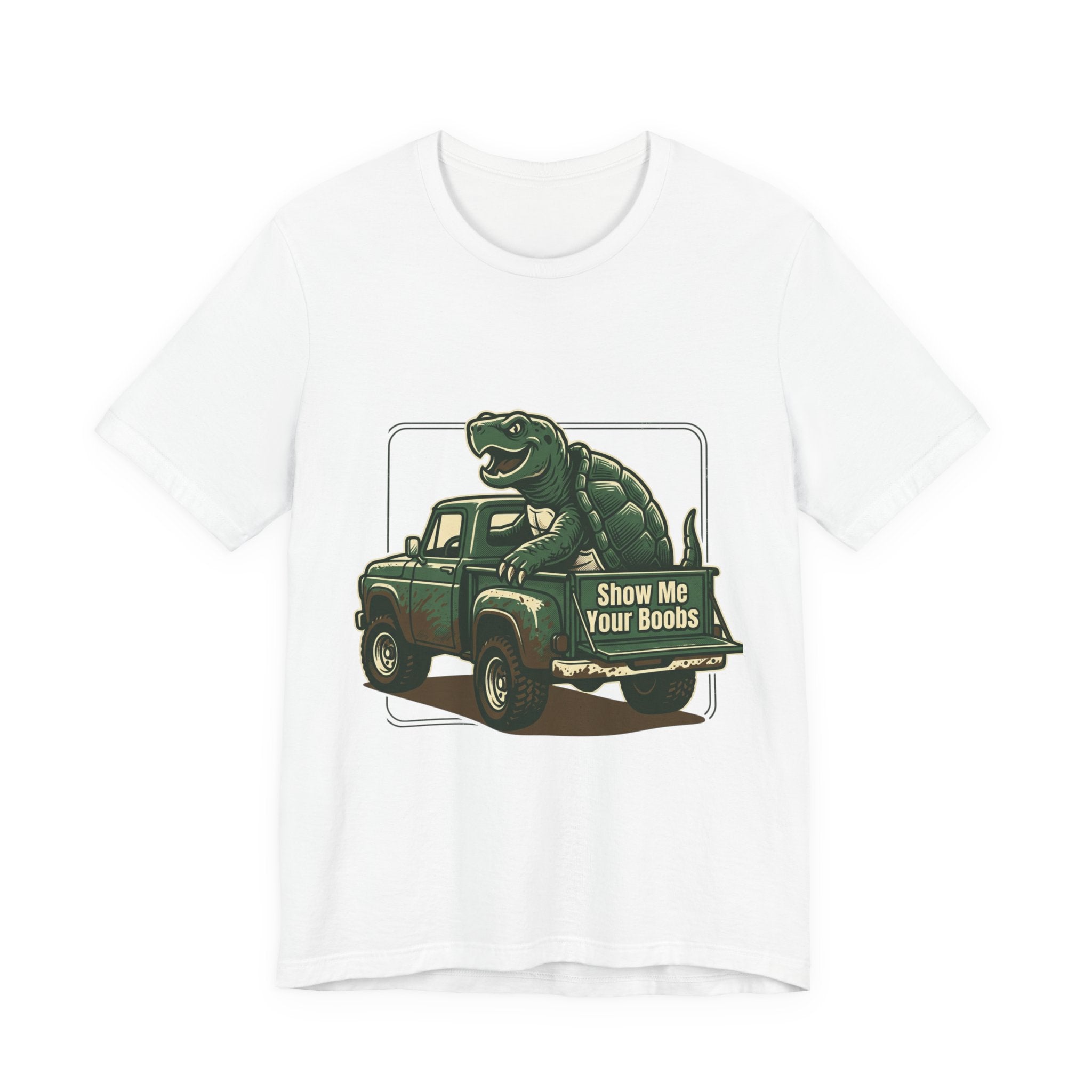 Turtle Graphic Tee — 'Show Me Your Boobs' Retro Truck Front & 'Turtle Man' Back Shirt