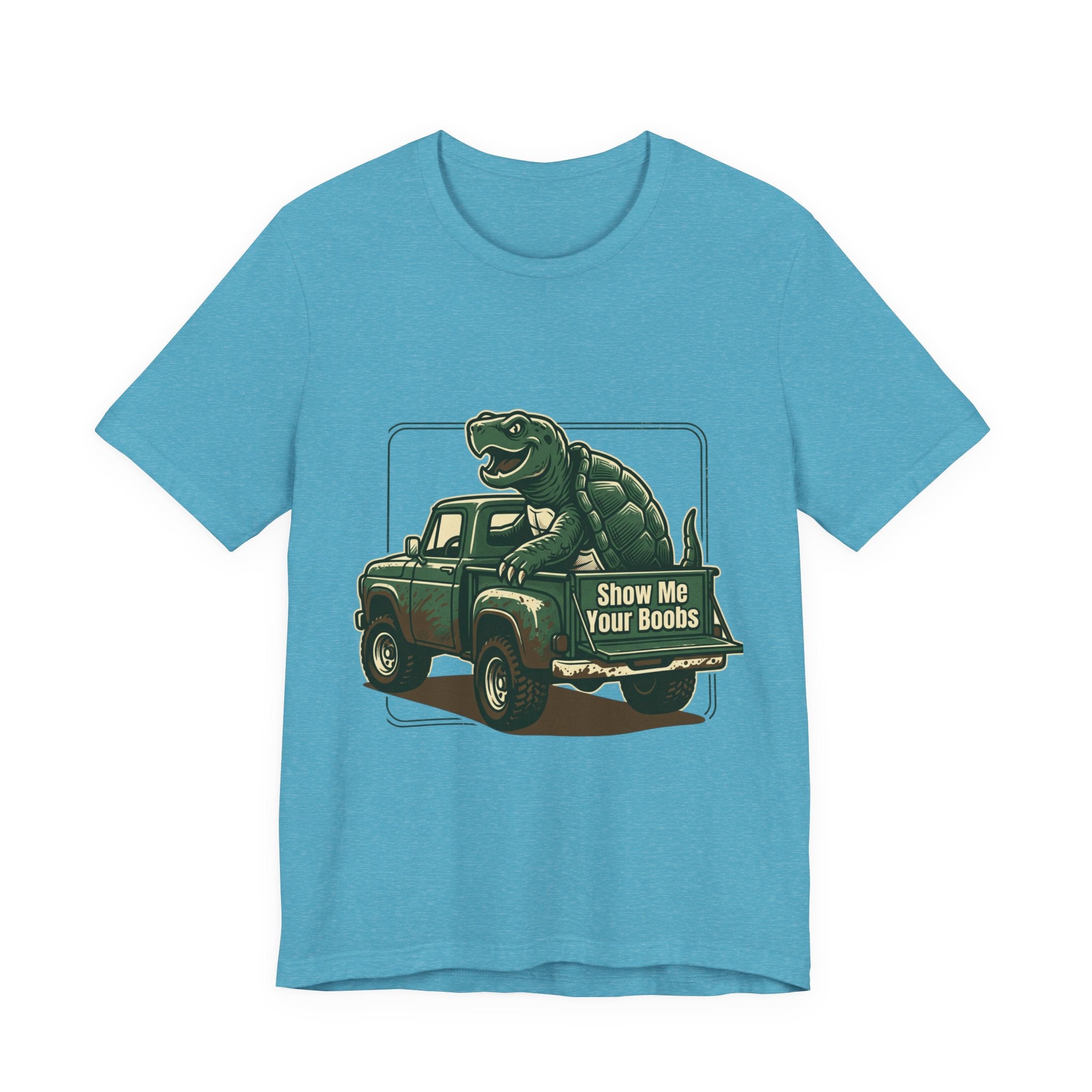 Turtle Graphic Tee — 'Show Me Your Boobs' Retro Truck Front & 'Turtle Man' Back Shirt