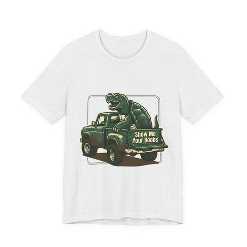 Turtle Graphic Tee — 'Show Me Your Boobs' Retro Truck Front & 'Turtle Man' Back Shirt