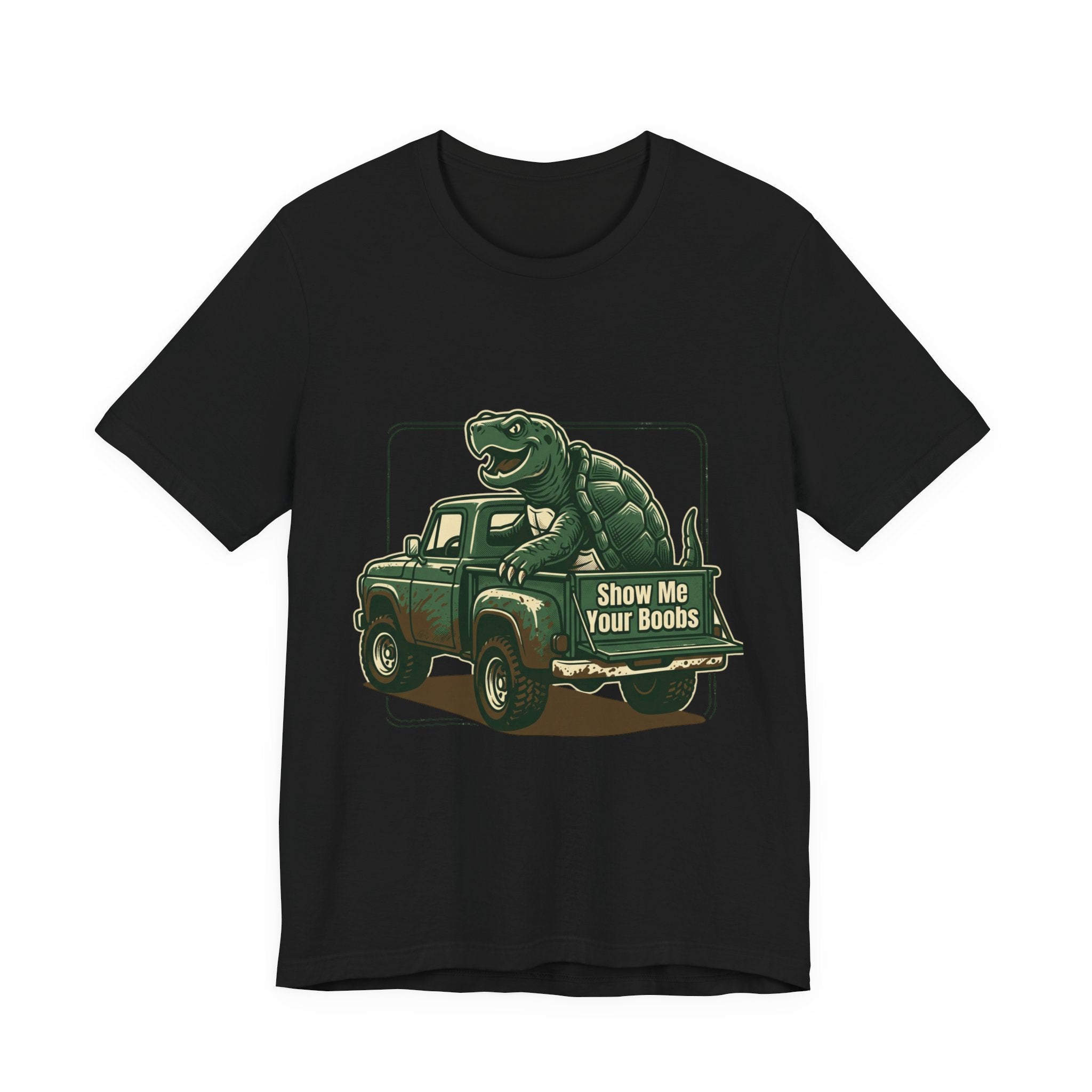 Turtle Graphic Tee — 'Show Me Your Boobs' Retro Truck Front & 'Turtle Man' Back Shirt