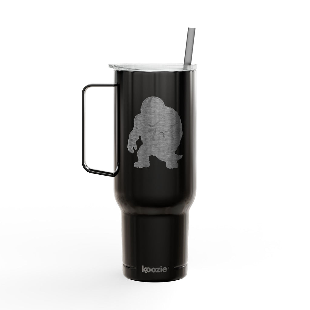 Engraved 40oz Insulated Tumbler with Handle & Lid — Football Player Silhouette