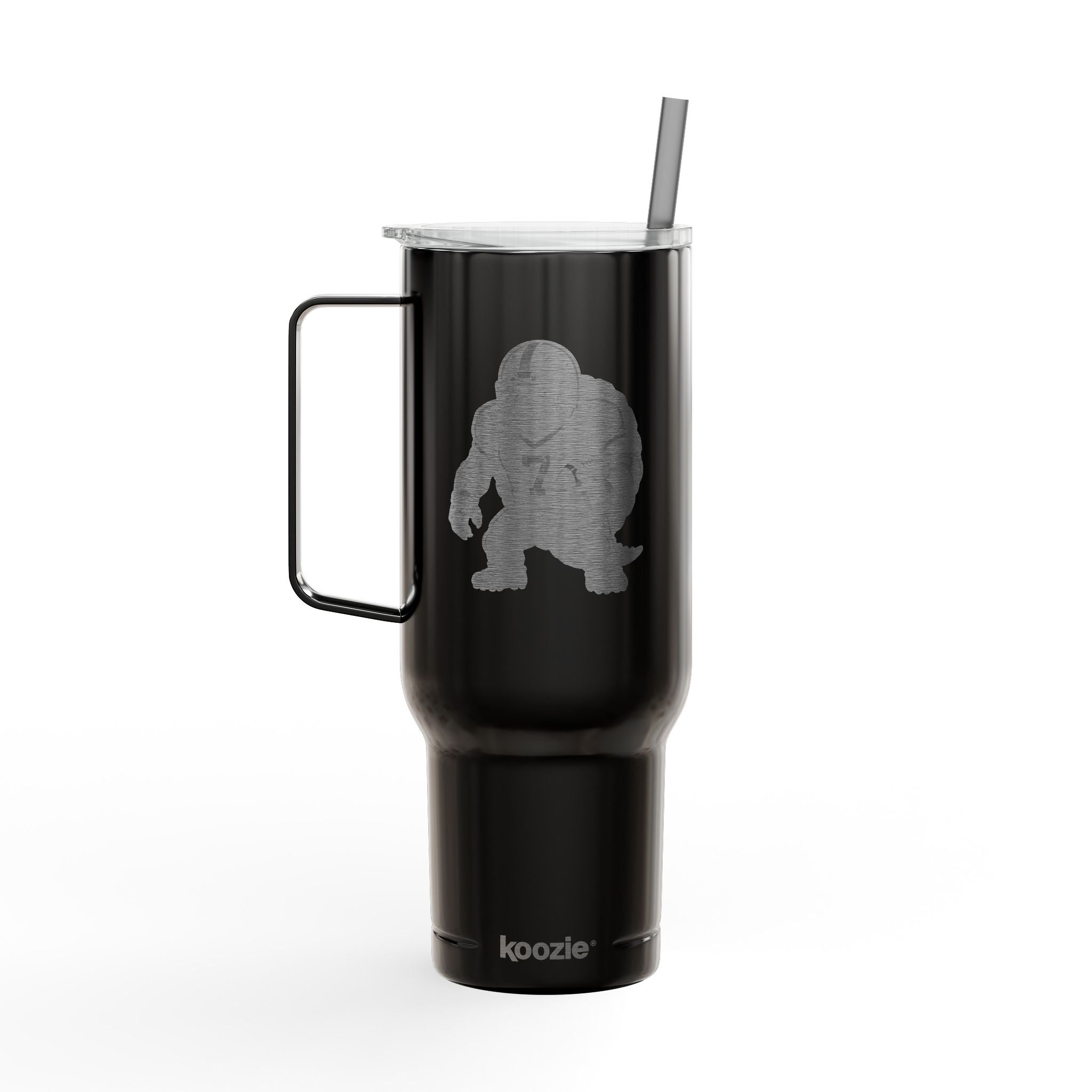 Engraved 40oz Insulated Tumbler with Handle & Lid — Football Player Silhouette
