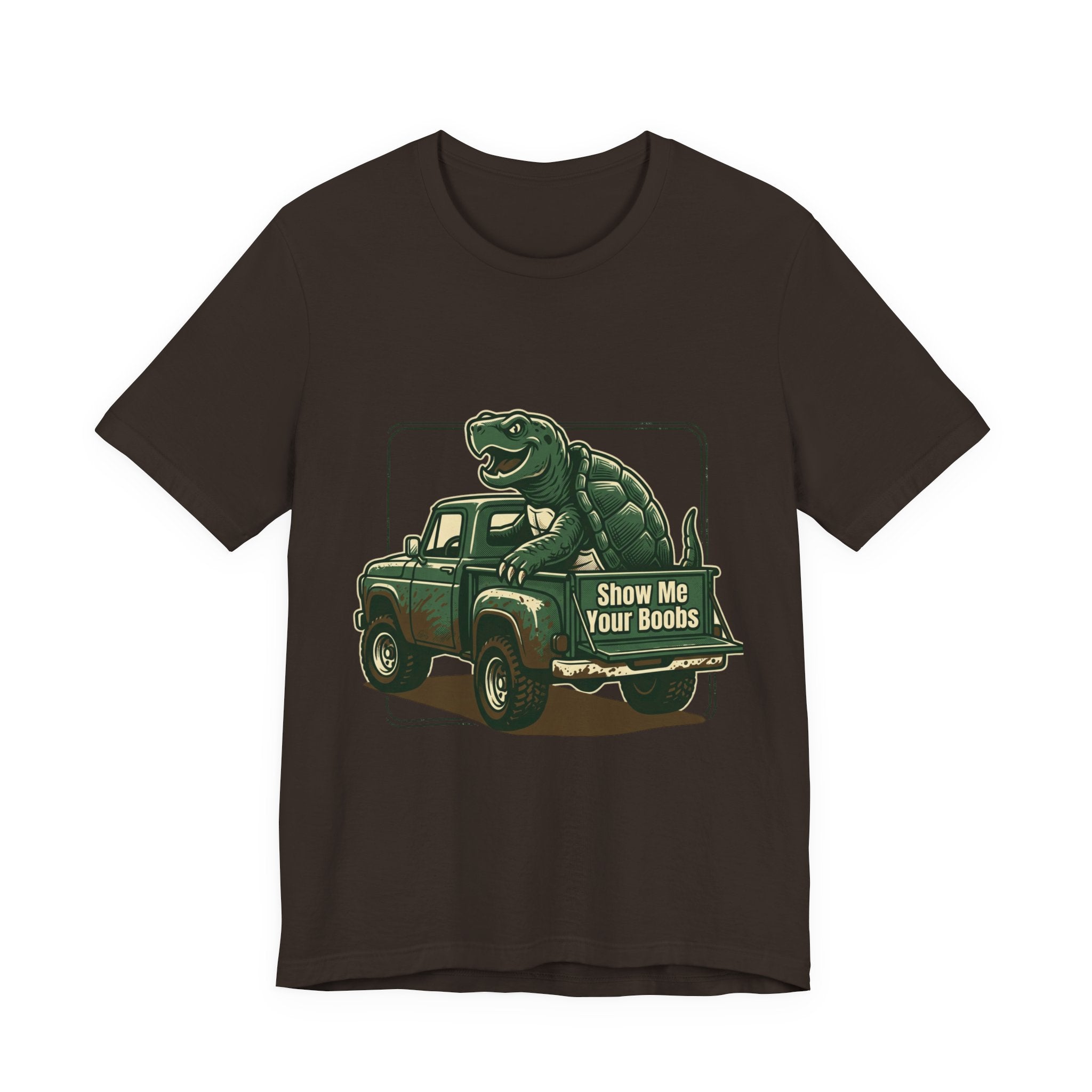 Turtle Graphic Tee — 'Show Me Your Boobs' Retro Truck Front & 'Turtle Man' Back Shirt