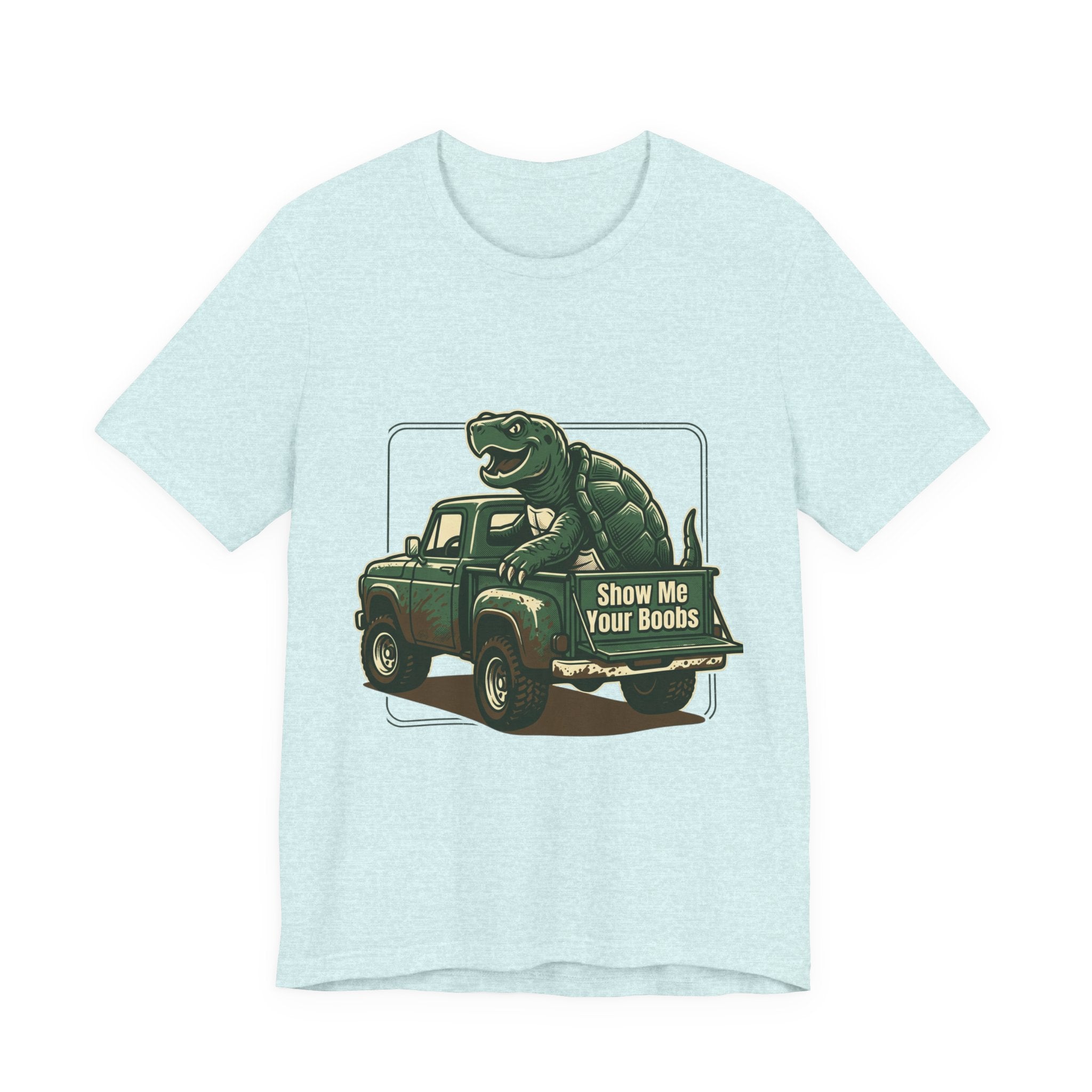 Turtle Graphic Tee — 'Show Me Your Boobs' Retro Truck Front & 'Turtle Man' Back Shirt