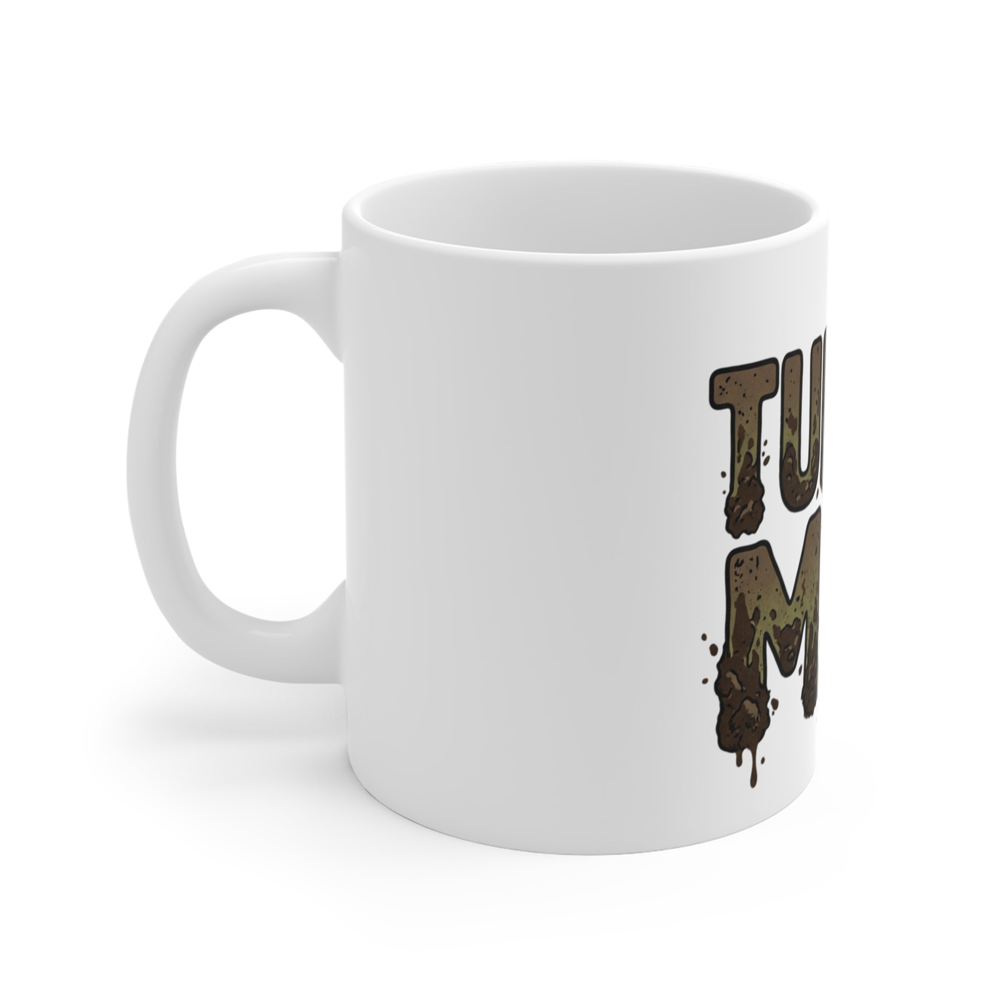 Turtle Man Coffee Mug – Rustic Mud-Splatter Graphic 11oz Ceramic
