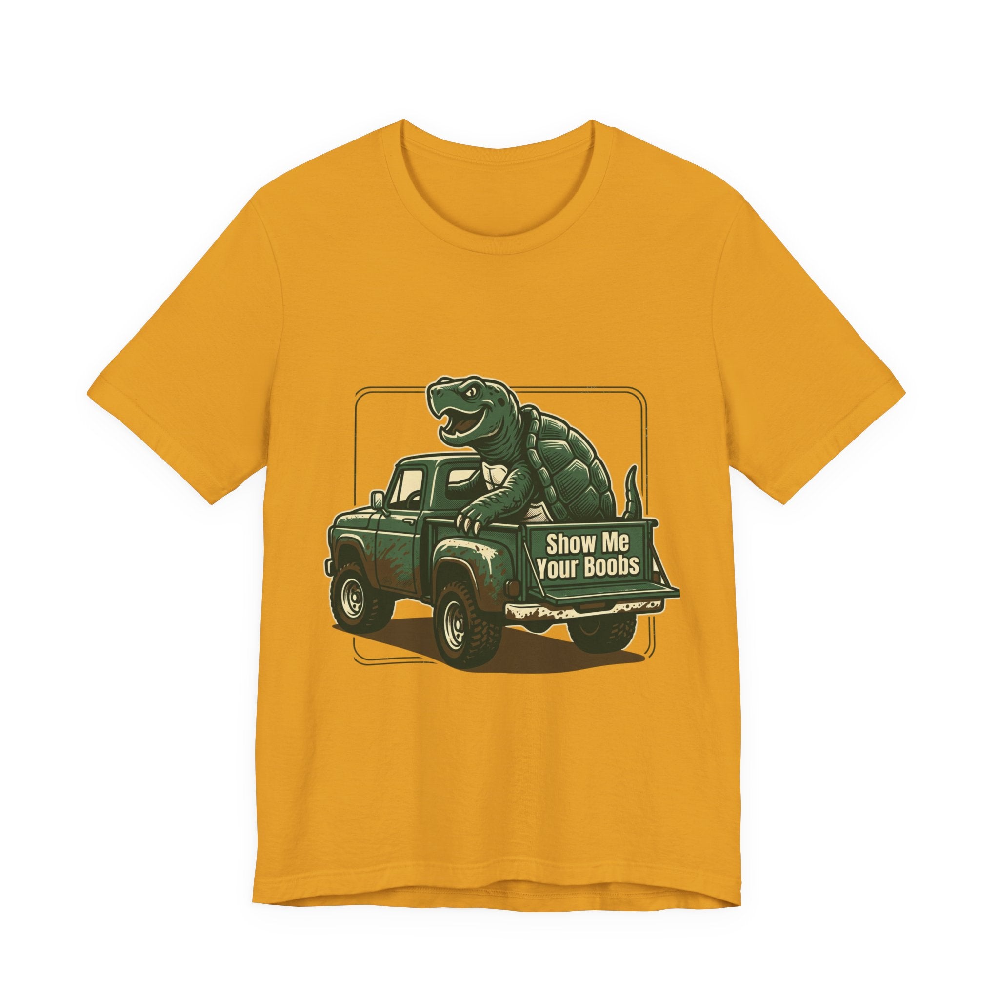 Turtle Graphic Tee — 'Show Me Your Boobs' Retro Truck Front & 'Turtle Man' Back Shirt