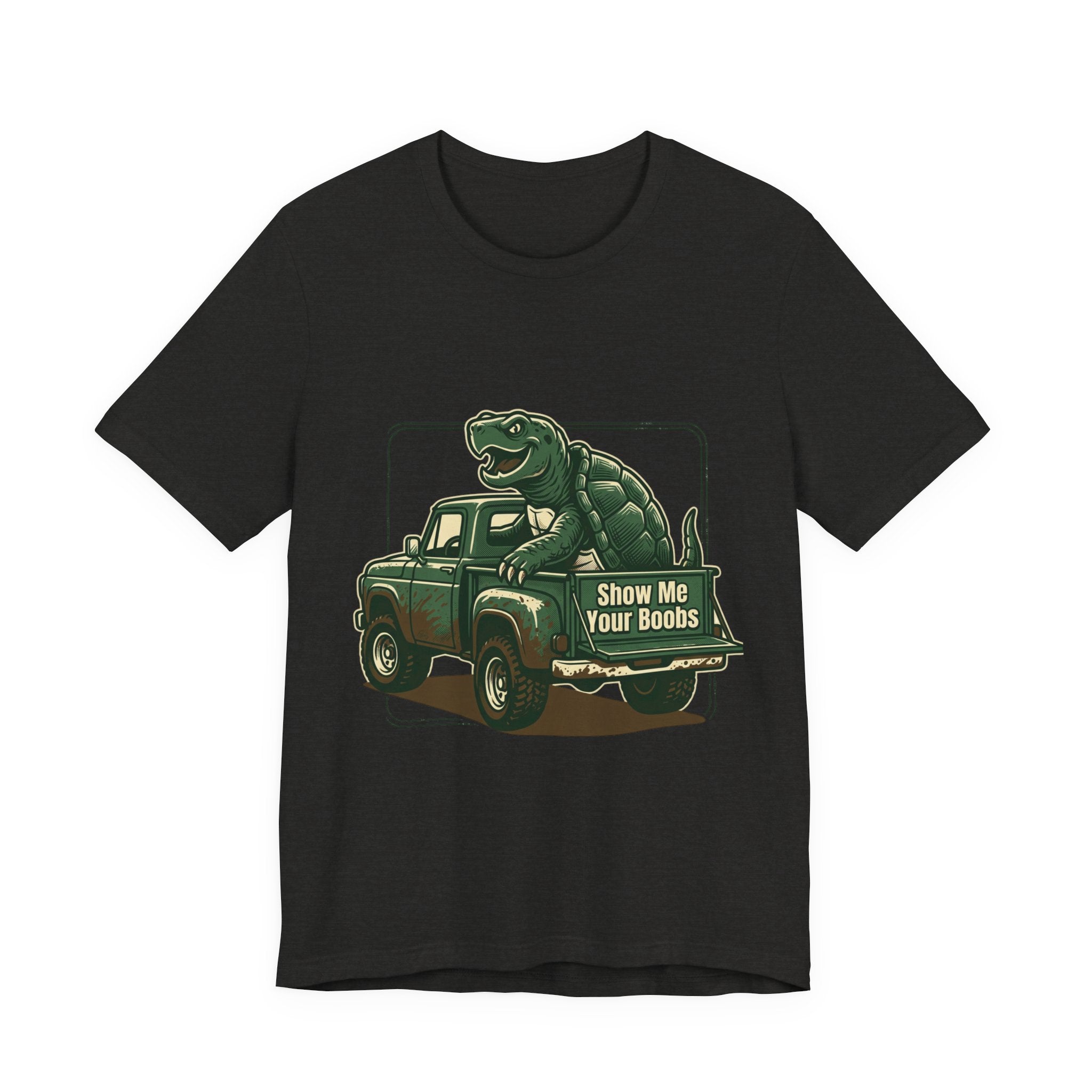 Turtle Graphic Tee — 'Show Me Your Boobs' Retro Truck Front & 'Turtle Man' Back Shirt