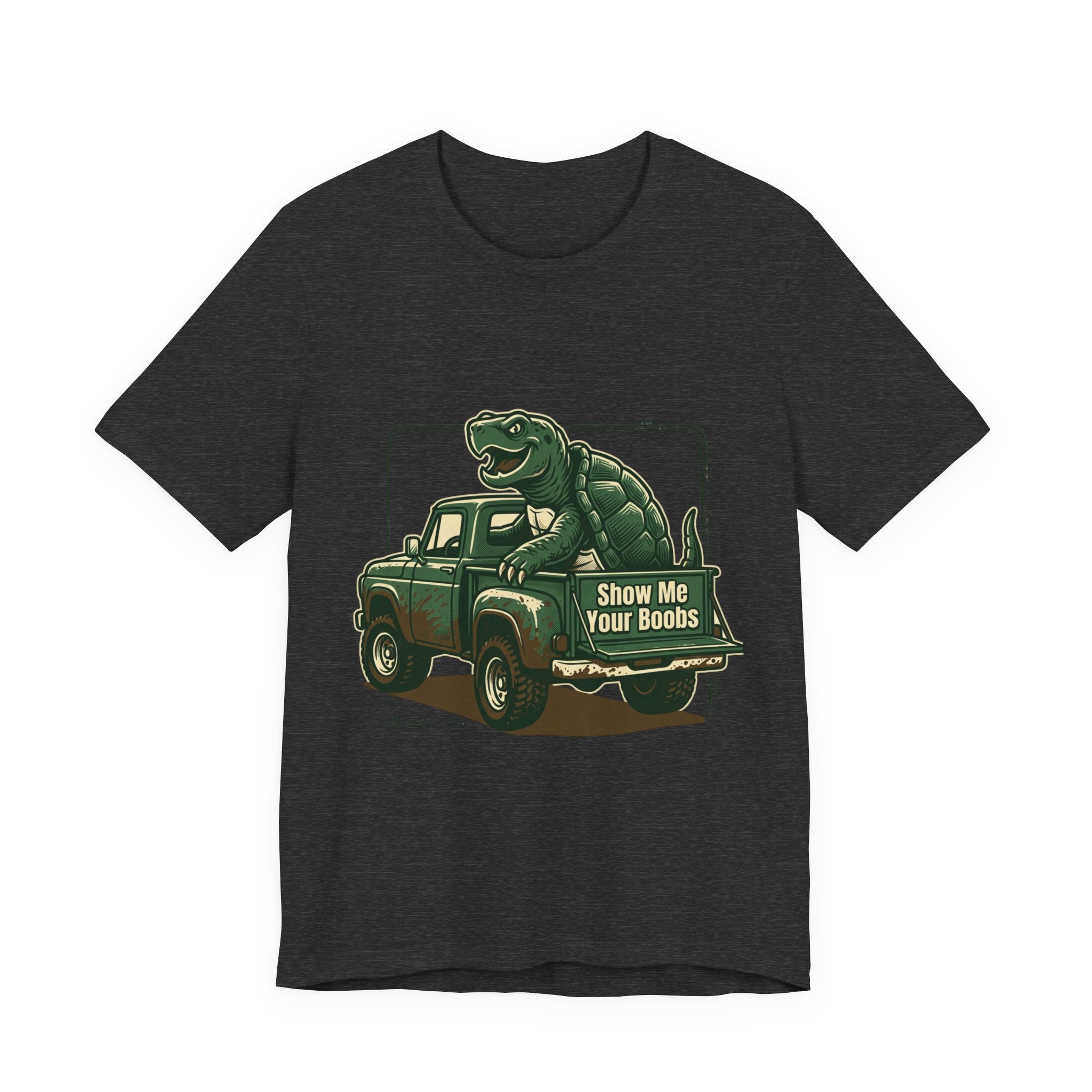 Turtle Graphic Tee — 'Show Me Your Boobs' Retro Truck Front & 'Turtle Man' Back Shirt