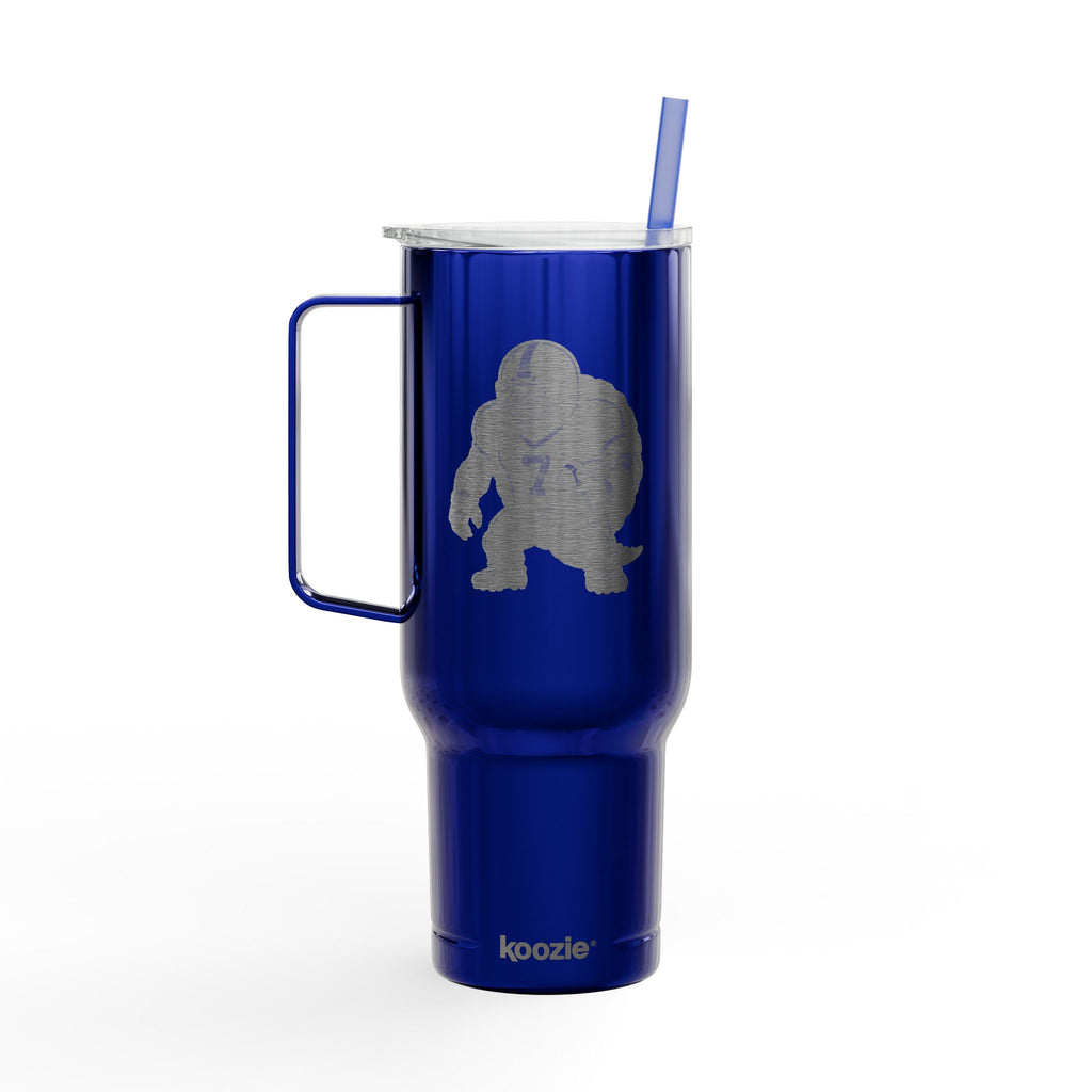 Engraved 40oz Insulated Tumbler with Handle & Lid — Football Player Silhouette