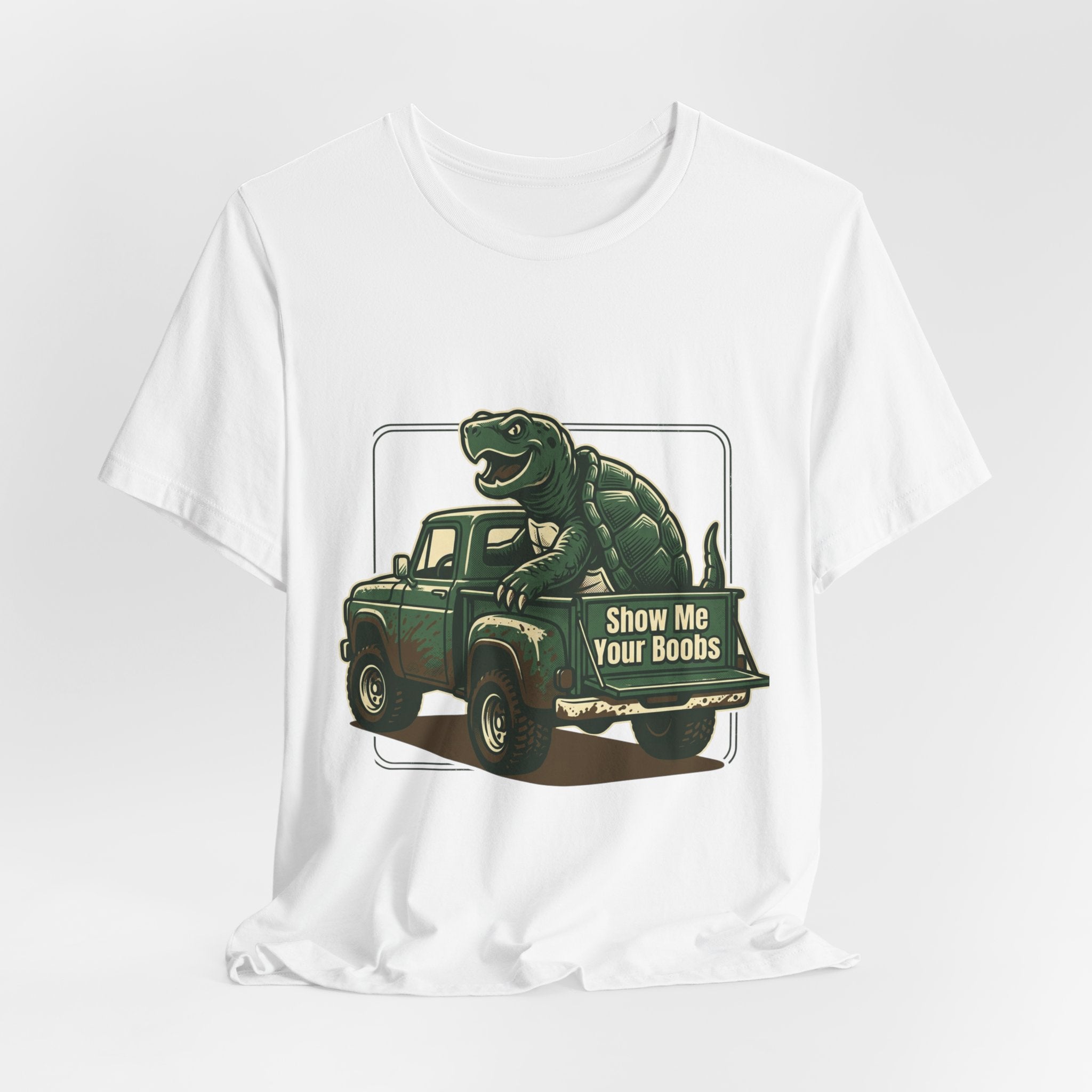 Turtle Graphic Tee — 'Show Me Your Boobs' Retro Truck Front & 'Turtle Man' Back Shirt