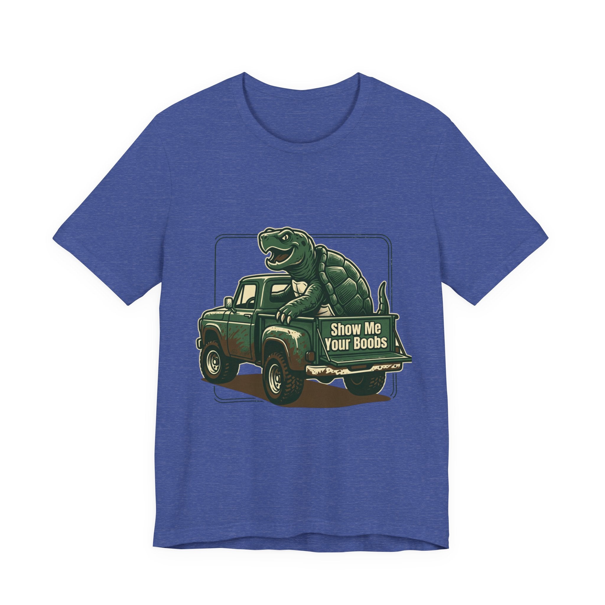 Turtle Graphic Tee — 'Show Me Your Boobs' Retro Truck Front & 'Turtle Man' Back Shirt