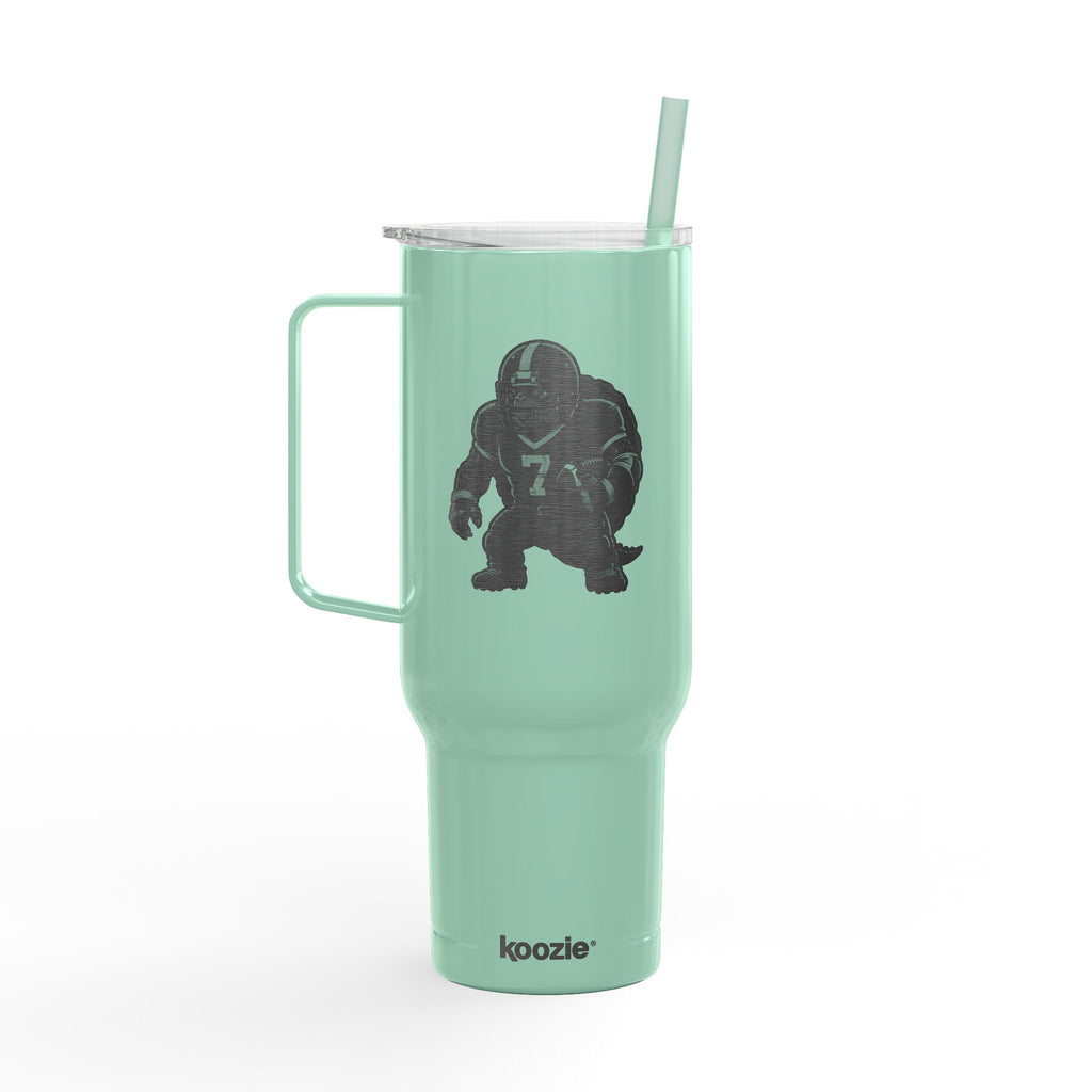 Engraved 40oz Insulated Tumbler with Handle & Lid — Football Player Silhouette